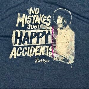 Painter Bob Ross Happy Accident Blue Gray Graphic Tee PBS Joy of Painting